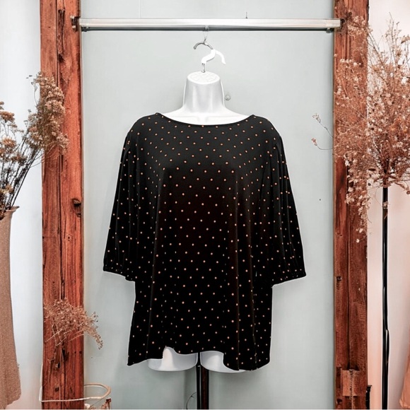 Nordstrom Rack Women's Top. Black W/ Rust Polka Dots. 3/4 Sleeves. Size 1X - Picture 7 of 9